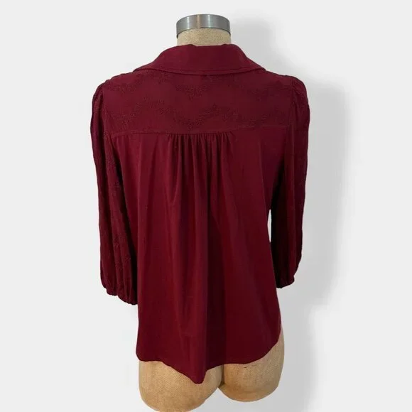 Anthroplogie Vanessa Virginia Embroidered Button‎ Tie Knot Top S - Picture 4 of 7